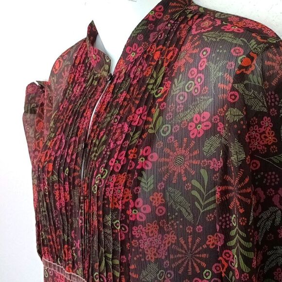 Apt 9 sheer floral long-sleeve velvet trim boho top sz L - Picture 3 of 13